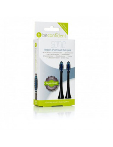 BECONFIDENT - Têtes de Brosse à Dents Sonic Regular Noires - Coffret de 2 Pièces