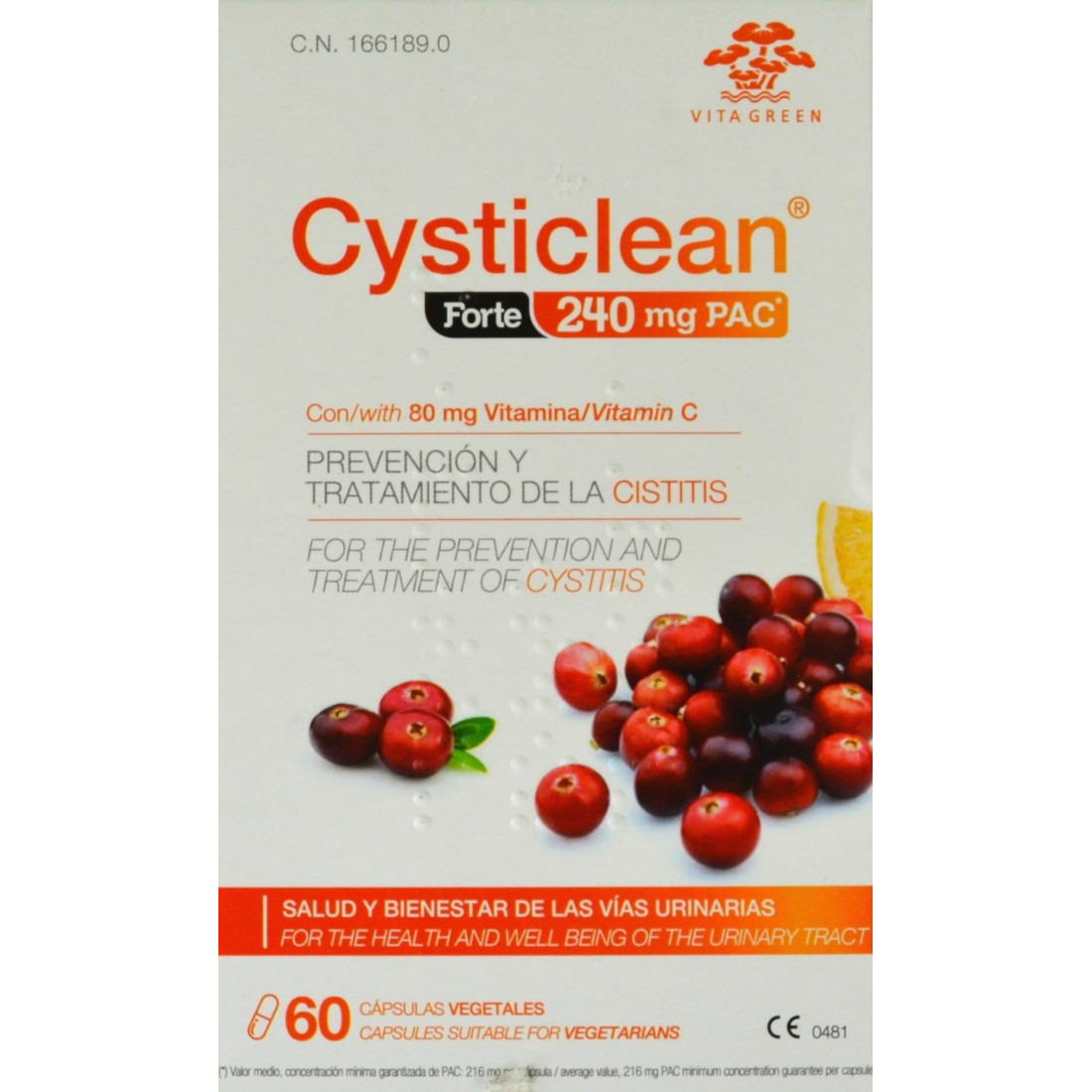 CYSTICLEAN FORTE avec capsules PAC et Vit C et Cranberry 60 u