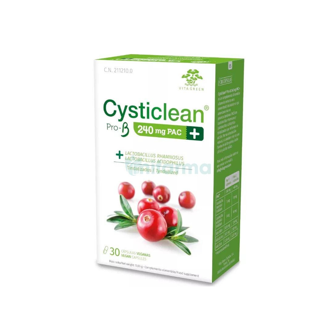 CYSTICLEAN ProB 240 mg PAC e Probióticos com cápsulas de Cranberry 30 unidades