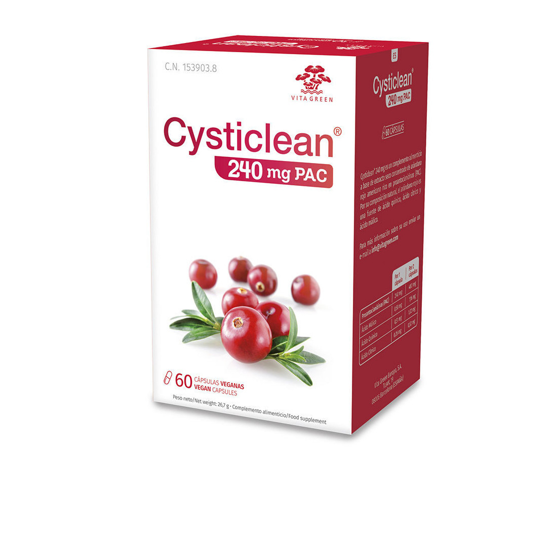 CYSTICLEAN CLASSIC 240 mg de cápsulas de PAC e Cranberry 60 unidades