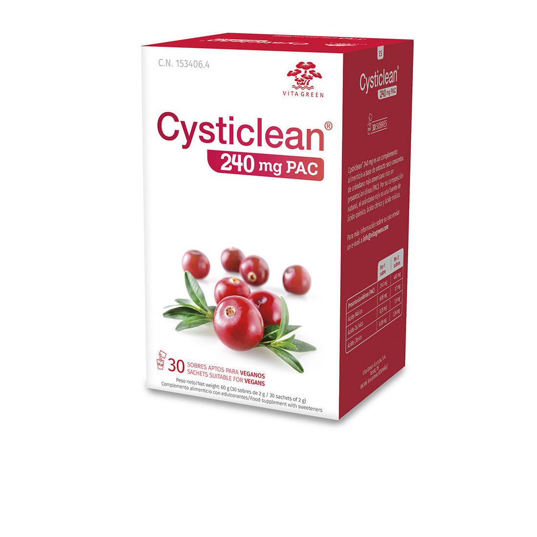 CYSTICLEAN CLASSIC 240 mg de sachets PAC et Canneberge 30 unités