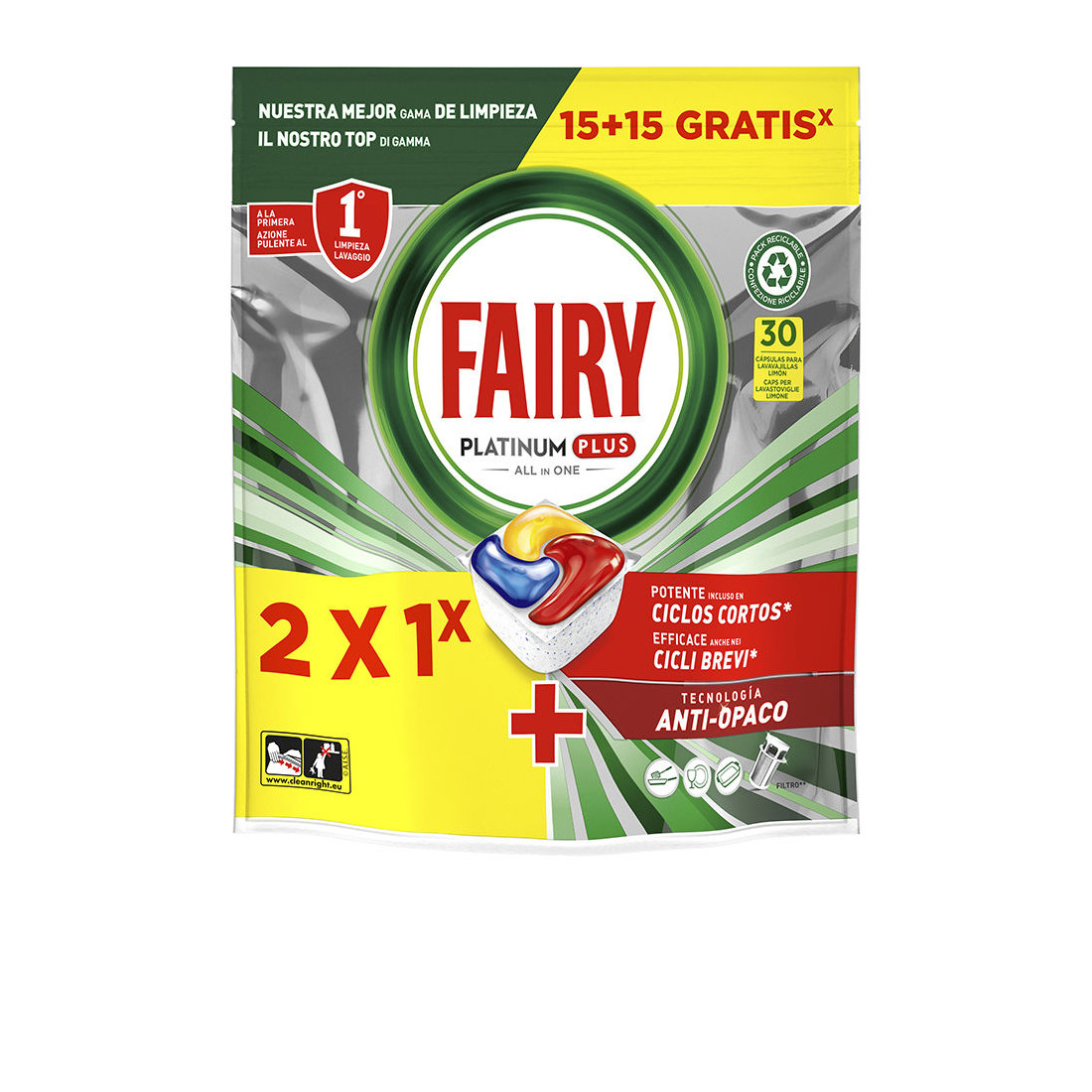 FAIRY PLATINUM PLUS CITRON passe au lave-vaisselle 30 capsules