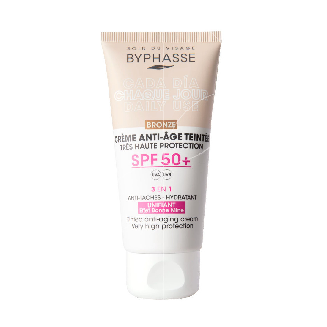 Byphasse Crème Visage Anti-Âge SPF50+ Bronze 50ml | Hydrate, Protège & Unifie le Teint