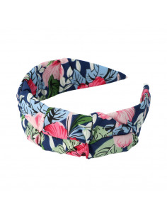 BANDEAU tissu floral avec fond bleu 1 u