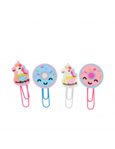 CLIPS UNICORNOS Y DONUTS 6 x 2,5 cm 4 u