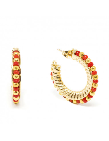 Boucles d& 39 oreilles ETHIOPIA RED 3CM or brillant 1 u