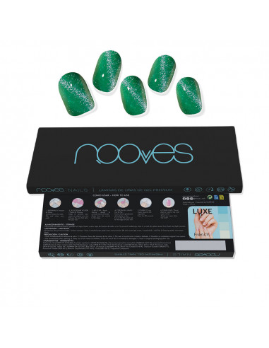 Jade Glass Premium Glam FEUILLES À ONGLES GEL oeil de chat vert 20 u